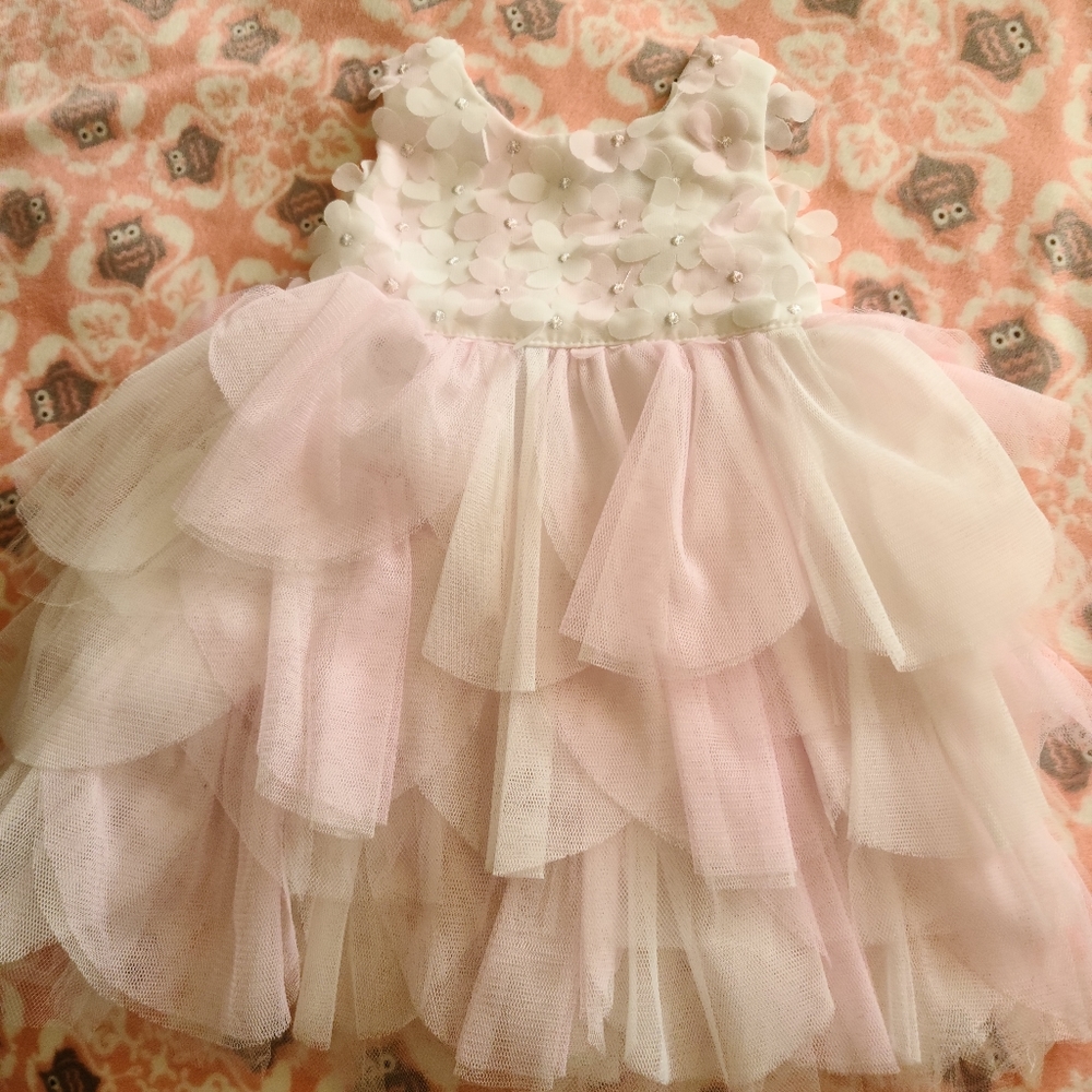 Mini Mini dress, size 12 months, pink and white